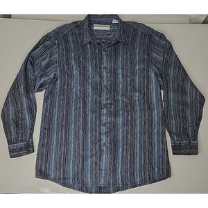 Jhane Barnes Lg Mens Long Sleeve Shirt Button Front Blue Striped Made in Italy